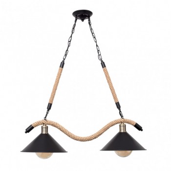 Distribuidor - Lâmpadas Diversas | Lâmpadas Rústicas | LAMPARA CABO 2XE27 NEGRO CUERDA DE CAÑAMO REGX80X22 CM Ref: 150752009